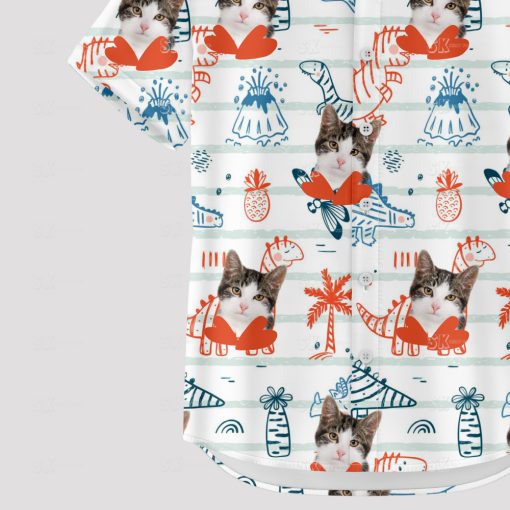 Custom cat Hawaiian shirt with dinosaurs and colorful whimsical pattern