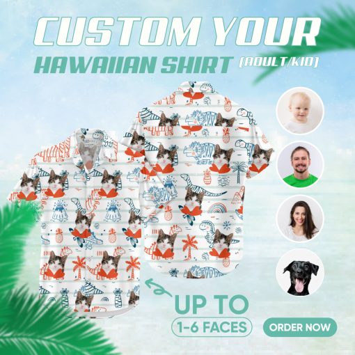 Custom cat Hawaiian shirt with dinosaurs and colorful whimsical pattern