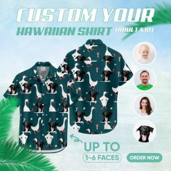 Custom dog face Hawaiian shirt with ducks and mushrooms design