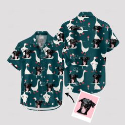 Custom dog face Hawaiian shirt with ducks and mushrooms design