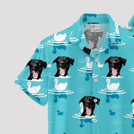 custom dog hawaiian shirt with black dog face and swans