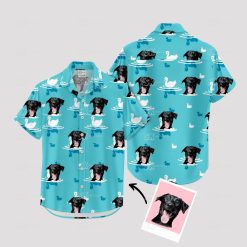 custom dog hawaiian shirt with black dog face and swans