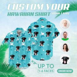 custom dog hawaiian shirt with black dog face and swans