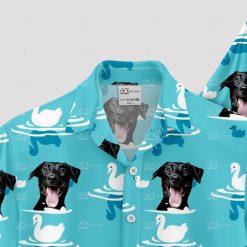 custom dog hawaiian shirt with black dog face and swans