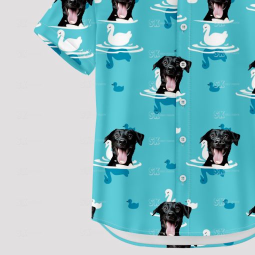 custom dog hawaiian shirt with black dog face and swans