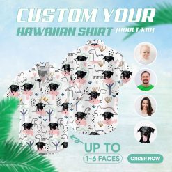 mens dinosaur hawaiian shirt with dog face and playful patterns