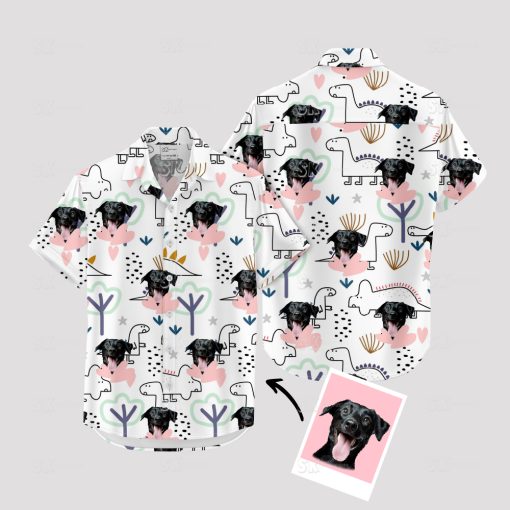 mens dinosaur hawaiian shirt with dog face and playful patterns