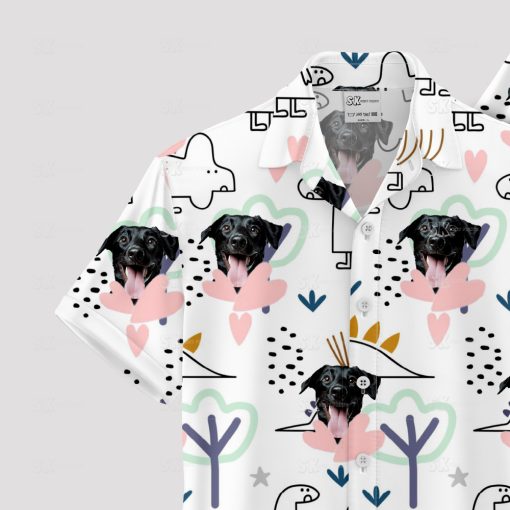mens dinosaur hawaiian shirt with dog face and playful patterns
