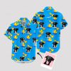 Blue Hawaiian shirt with black dog faces and yellow rubber ducks