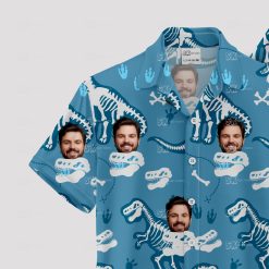 Blue funny Hawaiian shirt men with dinosaur skeletons and custom faces