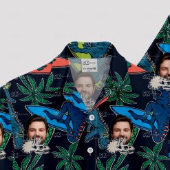 Black Hawaiian shirt with cartoon dinosaurs and custom face print