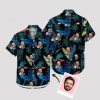 Black Hawaiian shirt with cartoon dinosaurs and custom face print