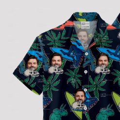 Black Hawaiian shirt with cartoon dinosaurs and custom face print