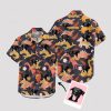 Men's Hawaiian shirt with colorful dinosaurs and black dog face design