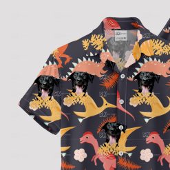 Men's Hawaiian shirt with colorful dinosaurs and black dog face design