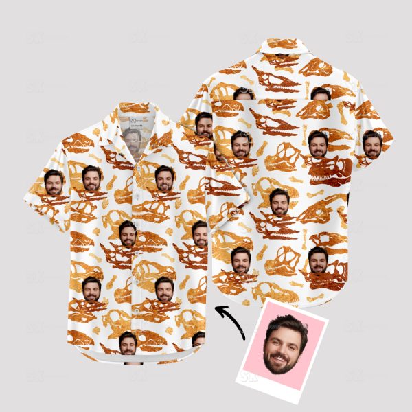 Mens Hawaiian Shirts Near Me with Dinosaur Skulls & Custom Face Design