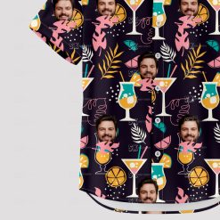 Black men's Hawaiian shirt with tropical cocktail and face pattern