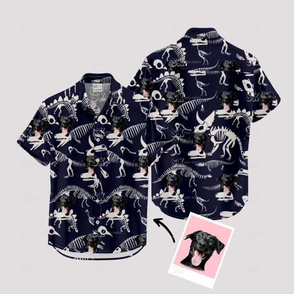 T Rex Hawaiian Shirt with Dog Face – Funny Dinosaur Skeleton Party Top