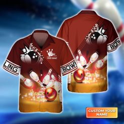 Custom Bowling Shirt with Personalized Name - Dynamic Strike Design Hawaiian Style