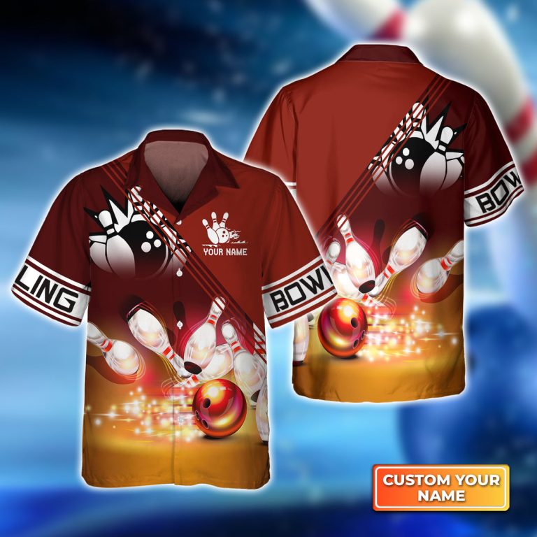 Custom Bowling Shirt – Dynamic Strike Pattern with Your Name Hawaiian Style