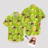 green hawaiian shirt with tropical drinks and sunglasses face pattern