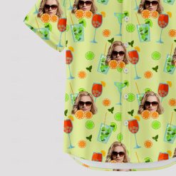 Green tropical shirt with cocktail glasses and custom face design