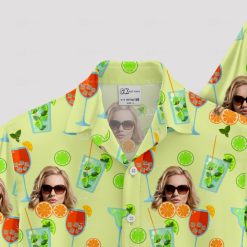 Green tropical shirt with cocktail glasses and custom face design