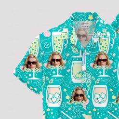 turquoise hawaiian shirt for women with cocktail print and sunglasses design