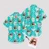 turquoise hawaiian shirt for women with cocktail print and sunglasses design