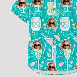 turquoise hawaiian shirt for women with cocktail print and sunglasses design