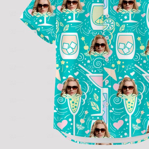 turquoise hawaiian shirt for women with cocktail print and sunglasses design