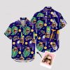 Purple women's Hawaiian shirt with tropical leaves, citrus, and custom face
