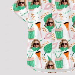 women's Hawaiian shirt with vibrant sunglasses and tropical patterns