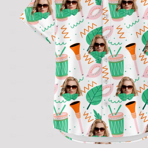 women's Hawaiian shirt with vibrant sunglasses and tropical patterns