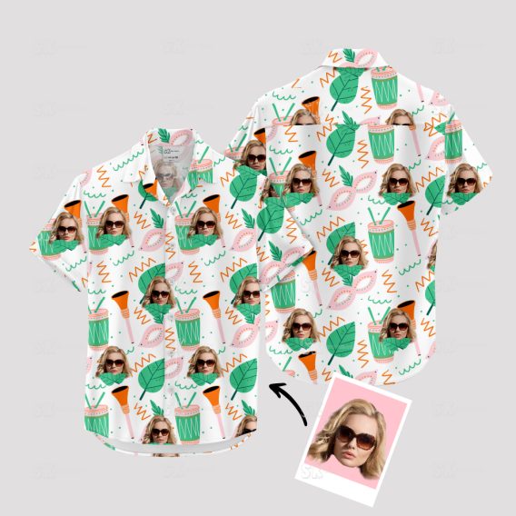 women's Hawaiian shirt with vibrant sunglasses and tropical patterns
