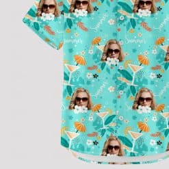 Custom face Hawaiian shirt with sunglasses, tropical leaves, flowers, 'Summer' text