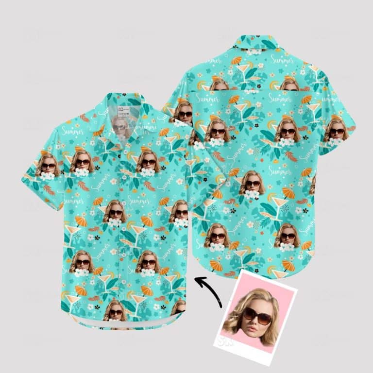 Custom Face Hawaiian Shirt – Tropical Drinks & Sunglasses Summer Design