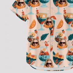 custom hawaiian shirts with face, drinks, sunglasses, colorful leaves, summer