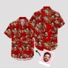 mens hawaiian shirts red with dragons, clouds, and custom face images