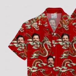 mens hawaiian shirts red with dragons, clouds, and custom face images