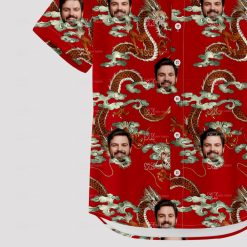 mens hawaiian shirts red with dragons, clouds, and custom face images