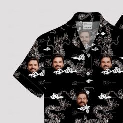 Custom Hawaiian Shirts with dragons, clouds, and man's face in monochrome