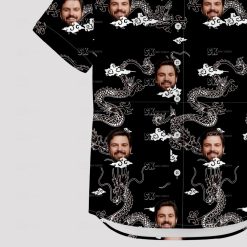 Custom Hawaiian Shirts with dragons, clouds, and man's face in monochrome