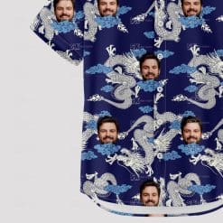 Custom Hawaiian Shirts with white dragons, clouds, and personalized faces
