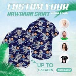 Custom Hawaiian Shirts with white dragons, clouds, and personalized faces