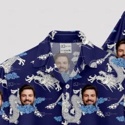 Custom Hawaiian Shirts with white dragons, clouds, and personalized faces