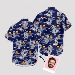 Custom Hawaiian Shirts with white dragons, clouds, and personalized faces