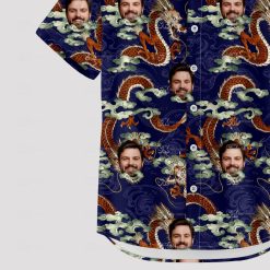 Custom Hawaiian Shirts with dragons, clouds, and personalized face on navy