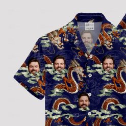 Custom Hawaiian Shirts with dragons, clouds, and personalized face on navy