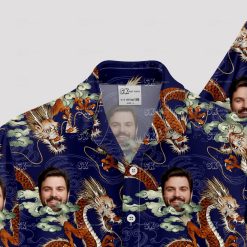 Custom Hawaiian Shirts with dragons, clouds, and personalized face on navy